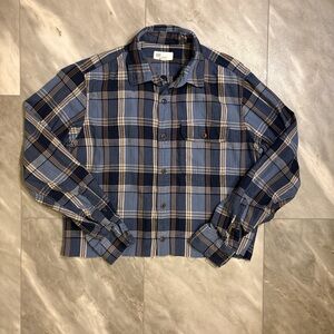 GAP Navy and Tan Plaid Shirt